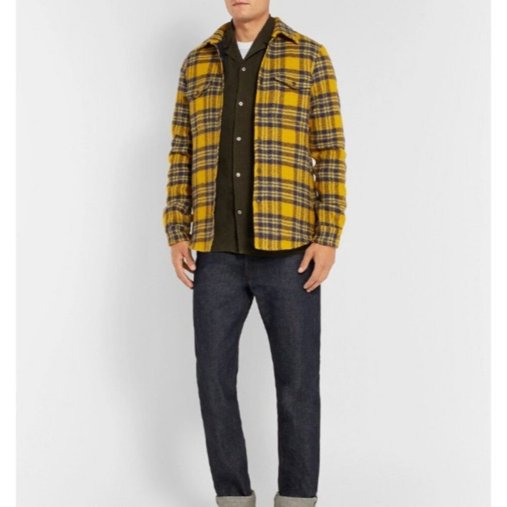 Aspesi Checked Virgin Wool thermore Overshirt sz L color Yellow made Italy $745